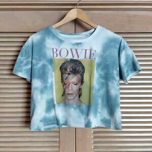 Vintage Style Blue Tie Dyed David Bowie Aladdin Sane Cropped T Shirt M